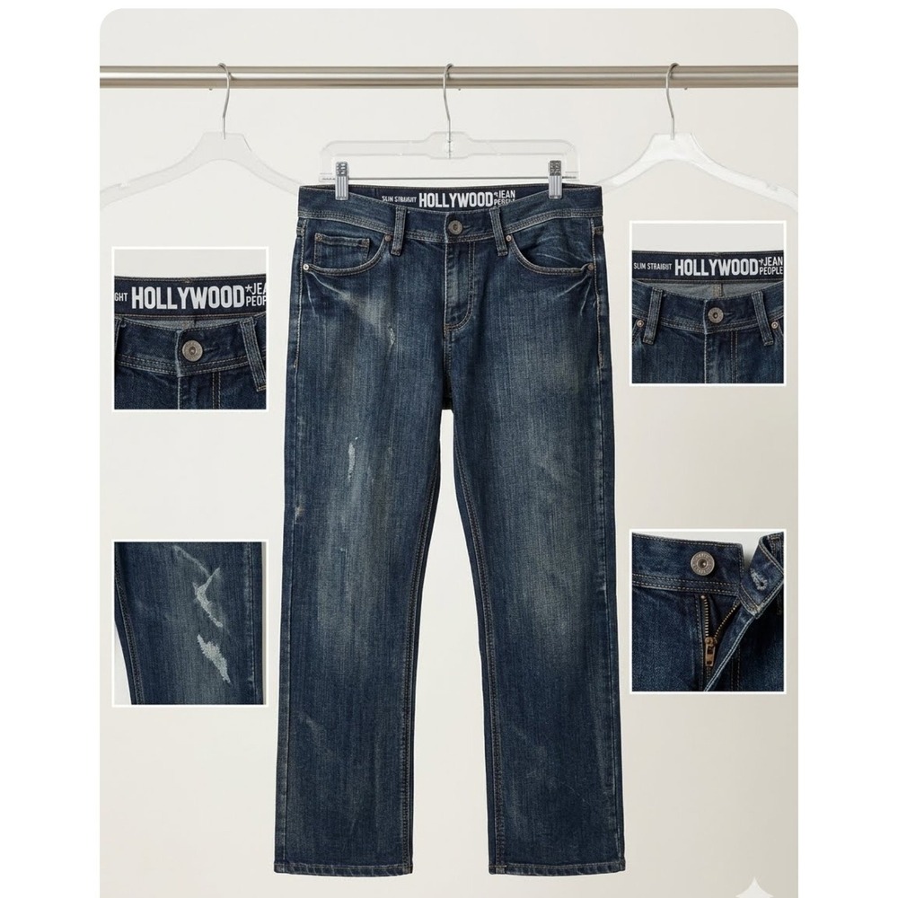 Hollywood The Jean People Slim Straight Distressed Dark Wash Jeans 36x32
